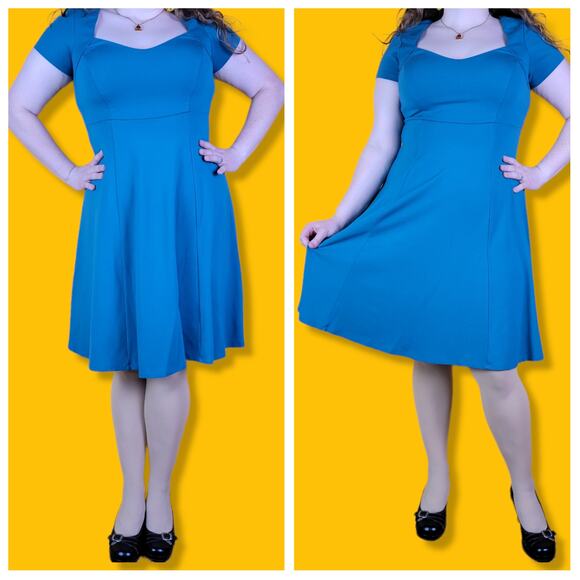 Torrid Blue Skater Midi Dress with Sweetheart Neckline, 00, M-L - Picture 2 of 6